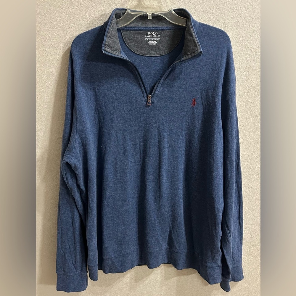 Polo Ralph Lauren Mens 1/4 Zip Pullover Size XL Blue Cotton Sweater Heritage